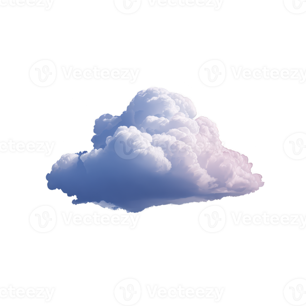 Fluffy white cloud with hints of pink and blue hues floats against transparent background, evoking sense of calm and serenity png