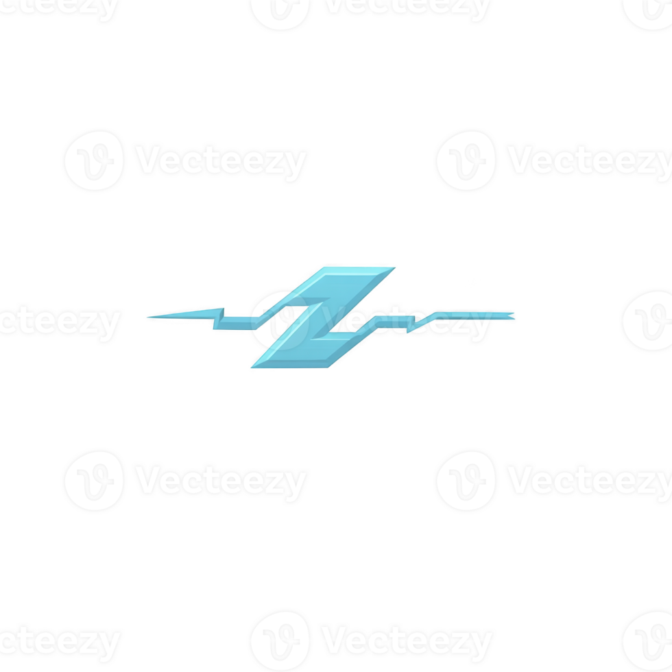 Stylized blue lightning bolt in shape of letter Z on transparency background, conveying energy and speed. design is sleek and modern, with sharp edges and dynamic feel png