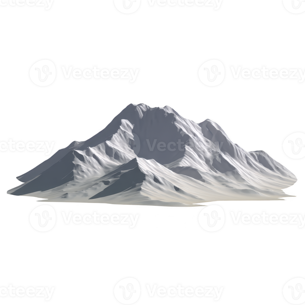 Snow covered mountain peak with sharp ridges and rugged surface, isolated on transparency background, showcasing beauty and majesty of nature formations png