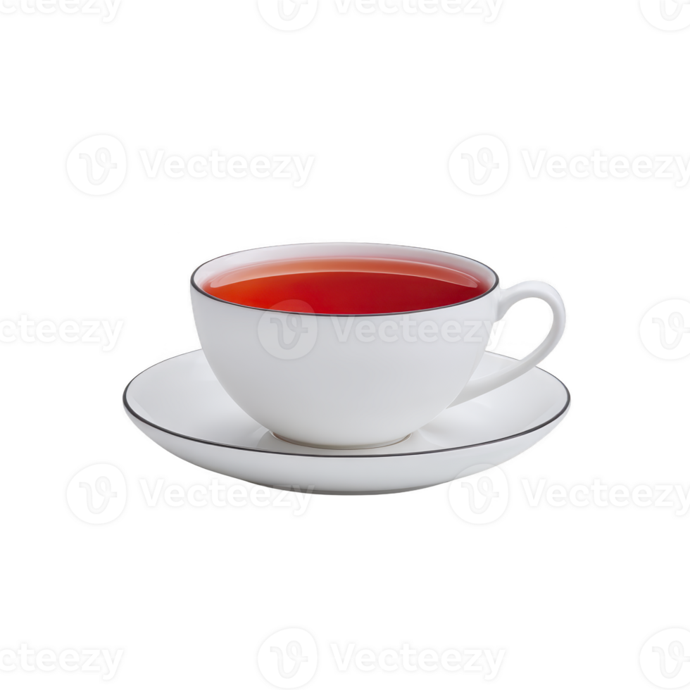 White porcelain teacup filled with vibrant red tea sits elegantly on matching saucer, showcasing minimalist and classic design png