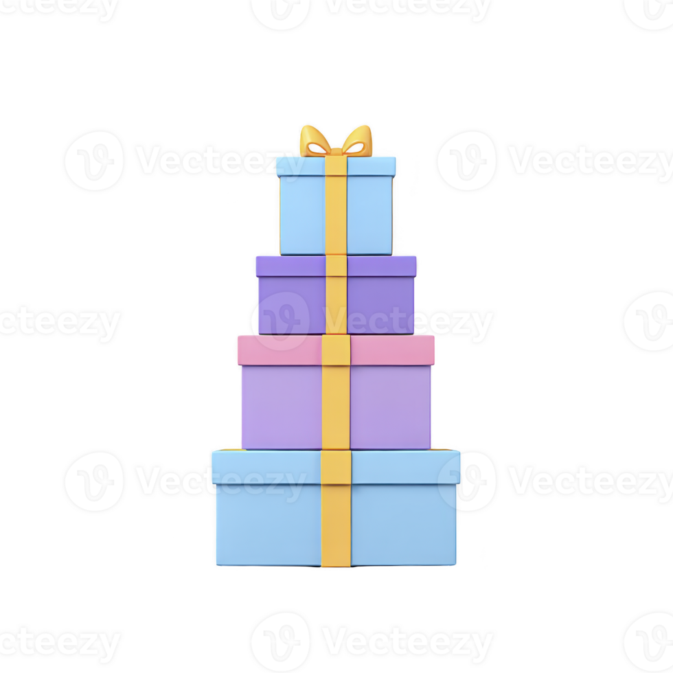 Stack of colorful gift boxes with yellow ribbons creates festive and cheerful atmosphere, perfect for celebrations and special occasions. vibrant colors add playful touch png