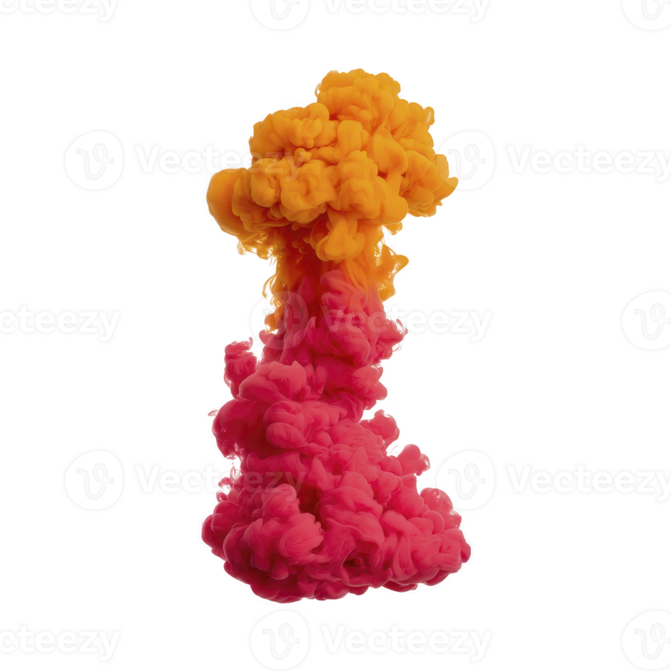 Vibrant explosion of orange and pink ink creates mesmerizing cloud like formation against transparency background, showcasing dynamic blend of colors and fluid motion png