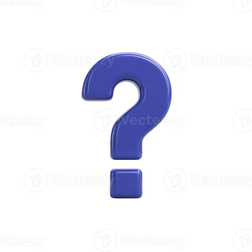 Blue 3D question mark stands out against plain background, symbolizing curiosity and inquiry. glossy finish adds modern touch, making it ideal for educational or informational content png