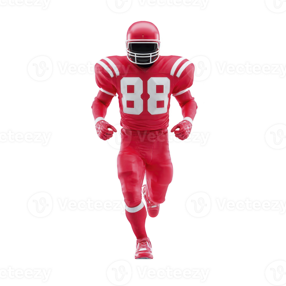 Football player in red uniform and helmet is running forward, showcasing athleticism and determination. uniform features number 88 prominently on chest png