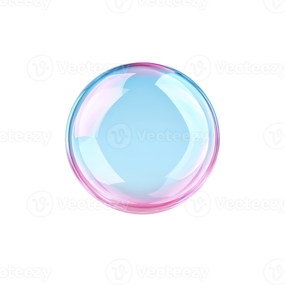 Delicate, translucent soap bubble with soft gradient of pink and blue hues floats against transparency background, creating sense of whimsy and lightness png