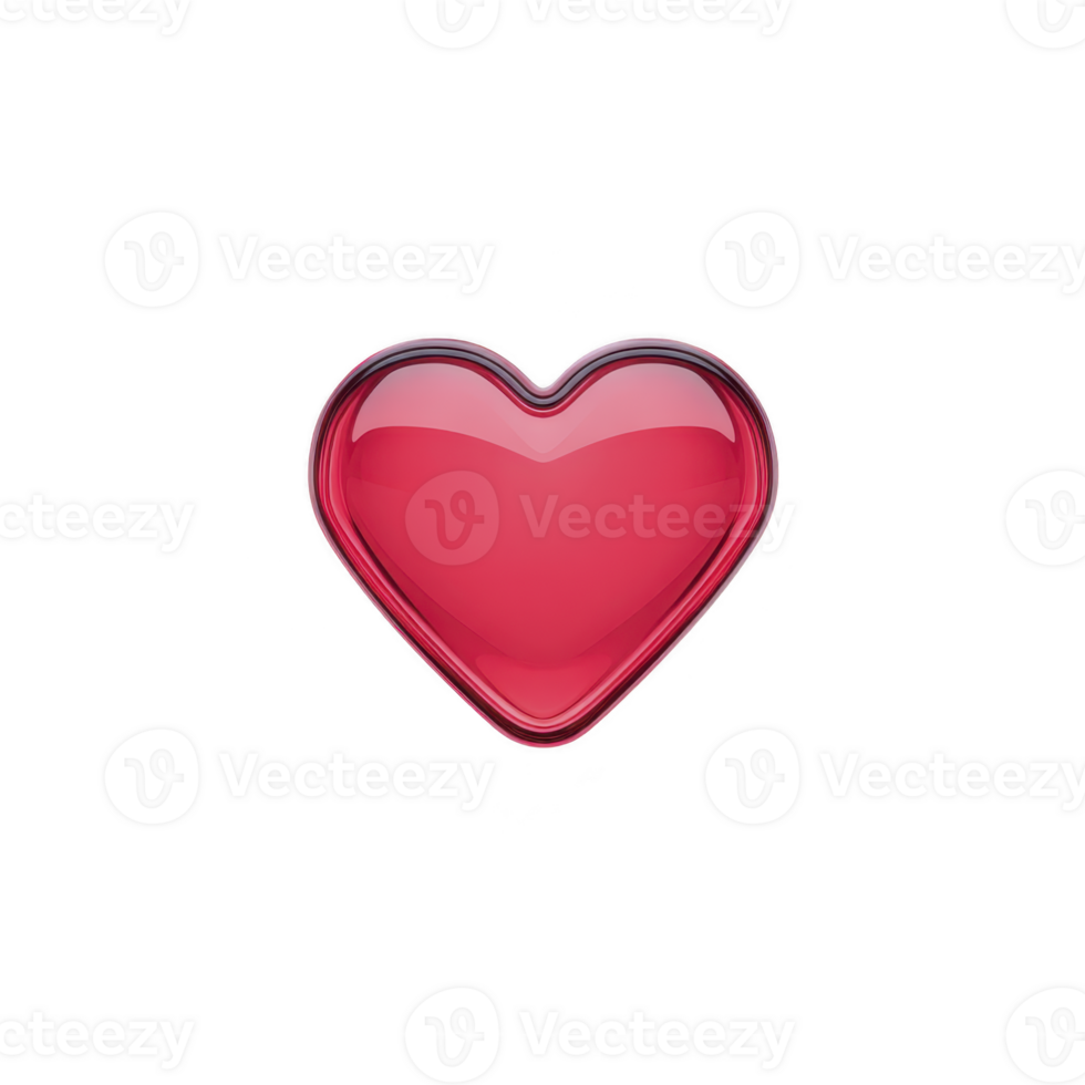 Glossy red heart icon with shiny surface, symbolizing love and affection. heart is centered on plain background, emphasizing its vibrant color and smooth texture png