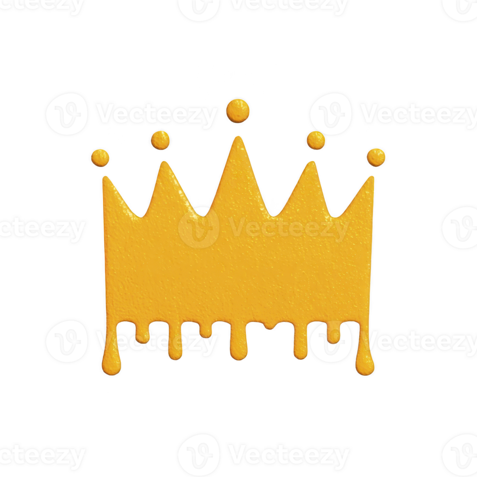 Golden crown with dripping paint effect symbolizes royalty and creativity. crown unique design adds modern and artistic touch, making it visually striking png