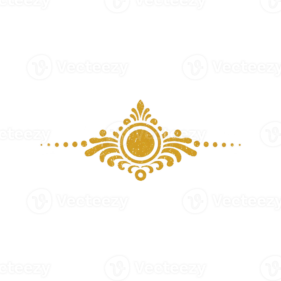 Elegant gold ornamental design with intricate patterns and circular elements, perfect for decorative purposes or as divider in graphic design projects png