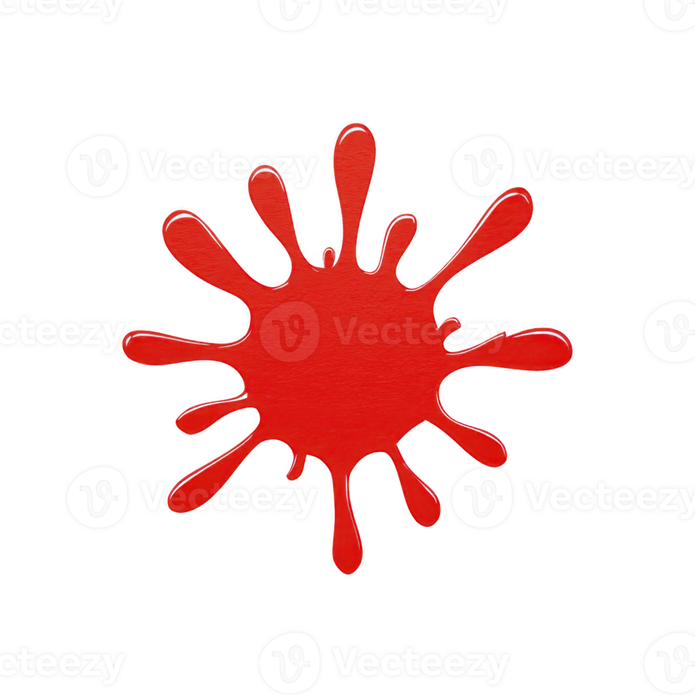 Vibrant red paint splatter with irregular edges on transparent background, resembling artistic splash. bold color and dynamic shape create striking visual effect png
