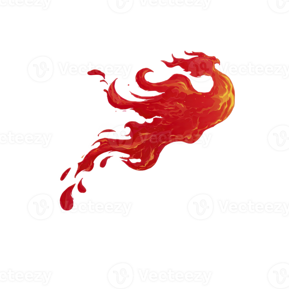 Vibrant, fiery phoenix with dynamic flames and sense of motion, symbolizing rebirth and transformation. red and orange hues create intense, energetic visual impact png