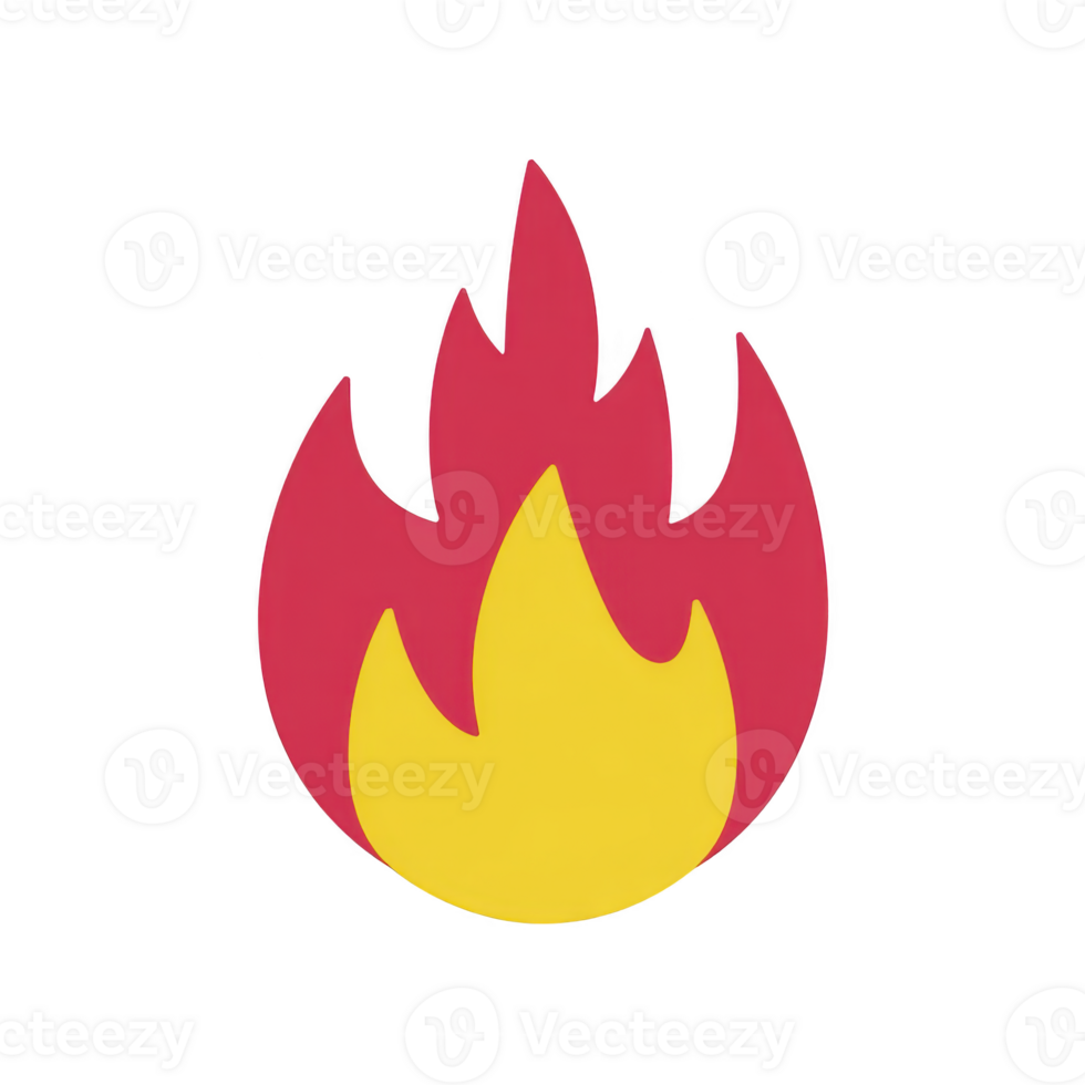 Stylized flame icon with vibrant red and yellow color scheme, symbolizing heat and energy. simple design conveys warmth and intensity, often used to represent fire or passion png