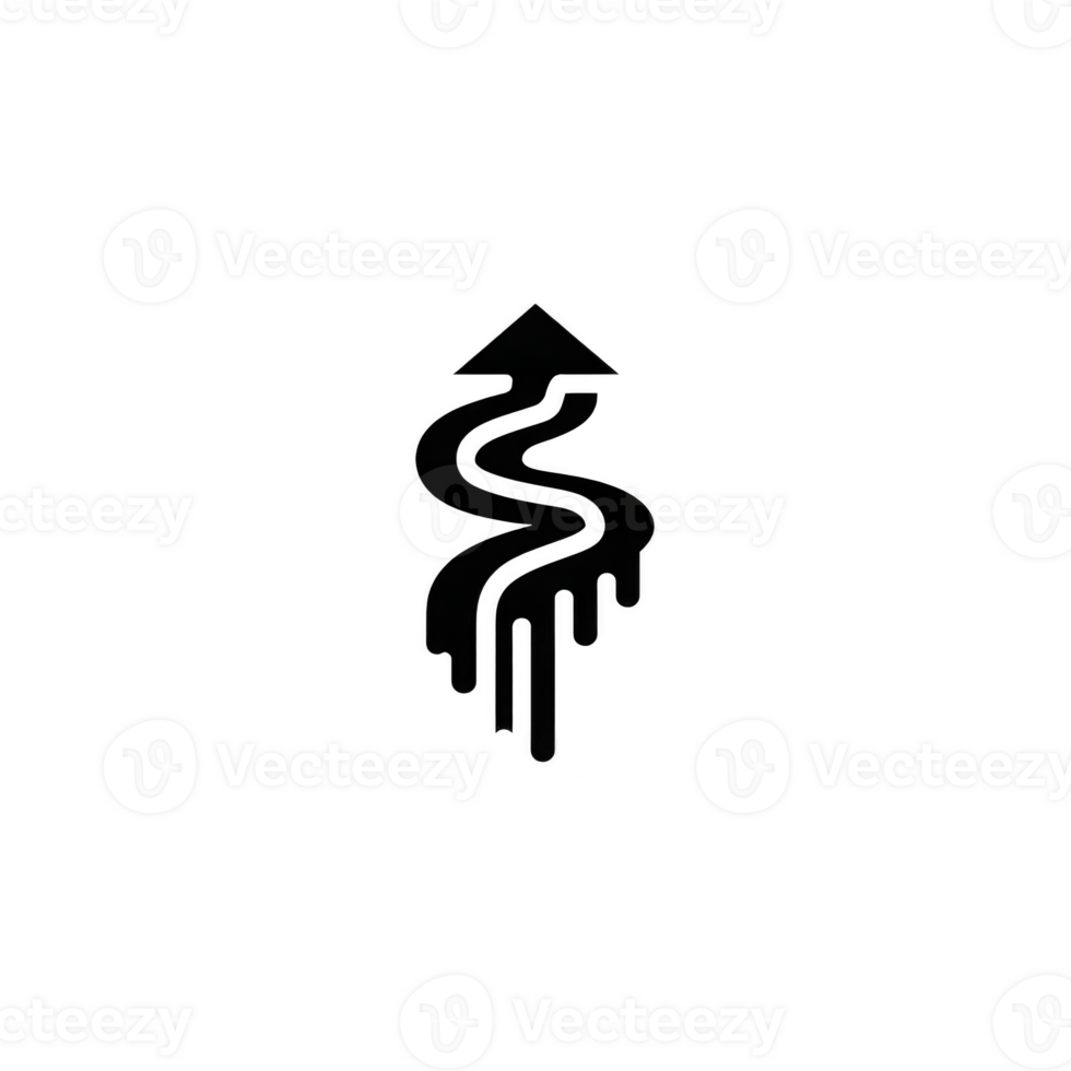 Black arrow with wavy, dripping design creates dynamic and artistic effect, symbolizing movement and creativity. unique style adds modern touch to simple arrow shape png