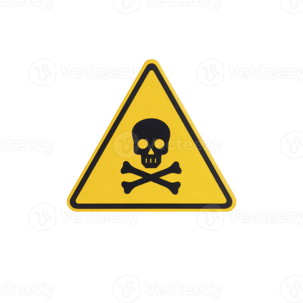 Yellow triangular warning sign with skull and crossbones symbol indicates danger or toxic substances. It serves as cautionary alert for hazardous materials png