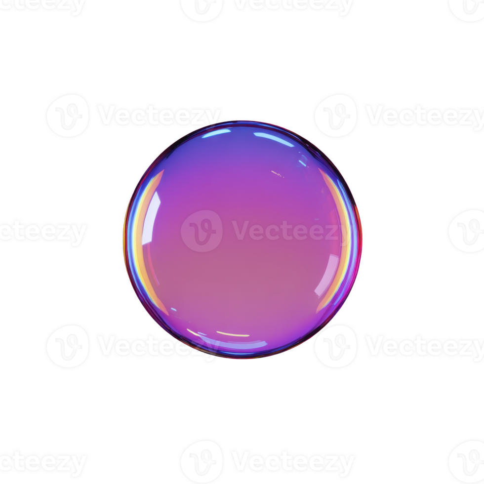 Vibrant, iridescent soap bubble with gradient of pink, purple, and blue hues floats against transparency background, showcasing its delicate and translucent nature png