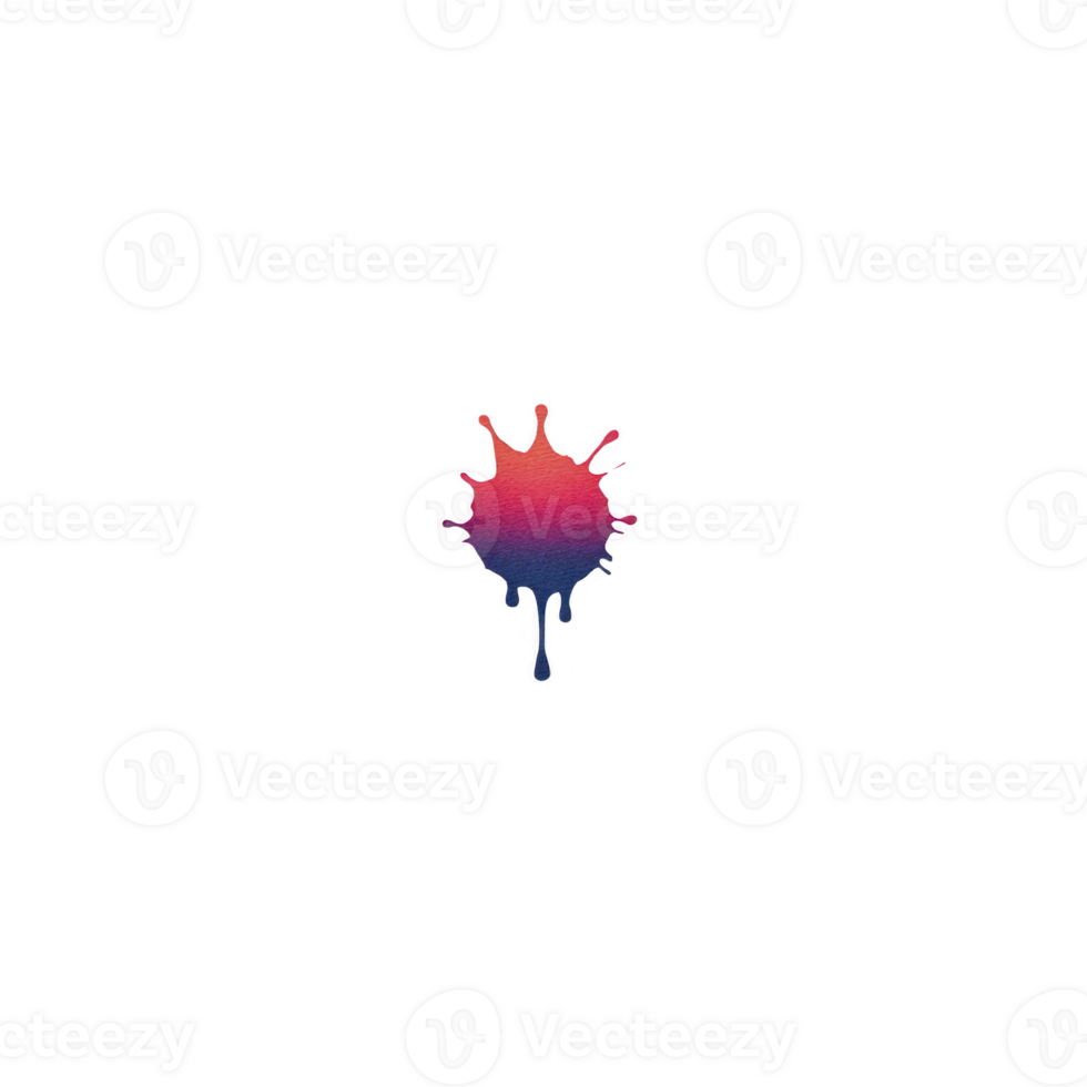 Vibrant, colorful paint splatter with gradient of pink to blue on transparent background, creating dynamic and artistic effect png