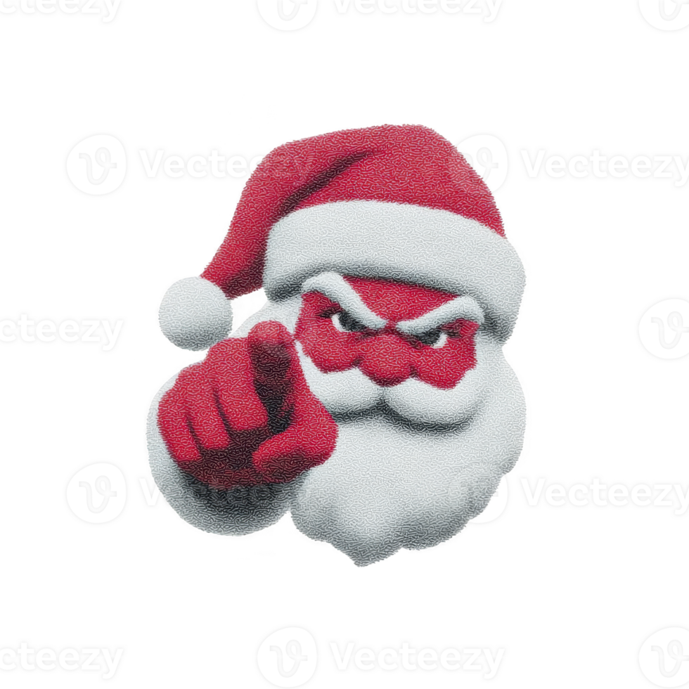 Santa Claus with serious expression points forward, wearing classic red hat and white beard. image conveys sense of urgency or command, set against plain background png