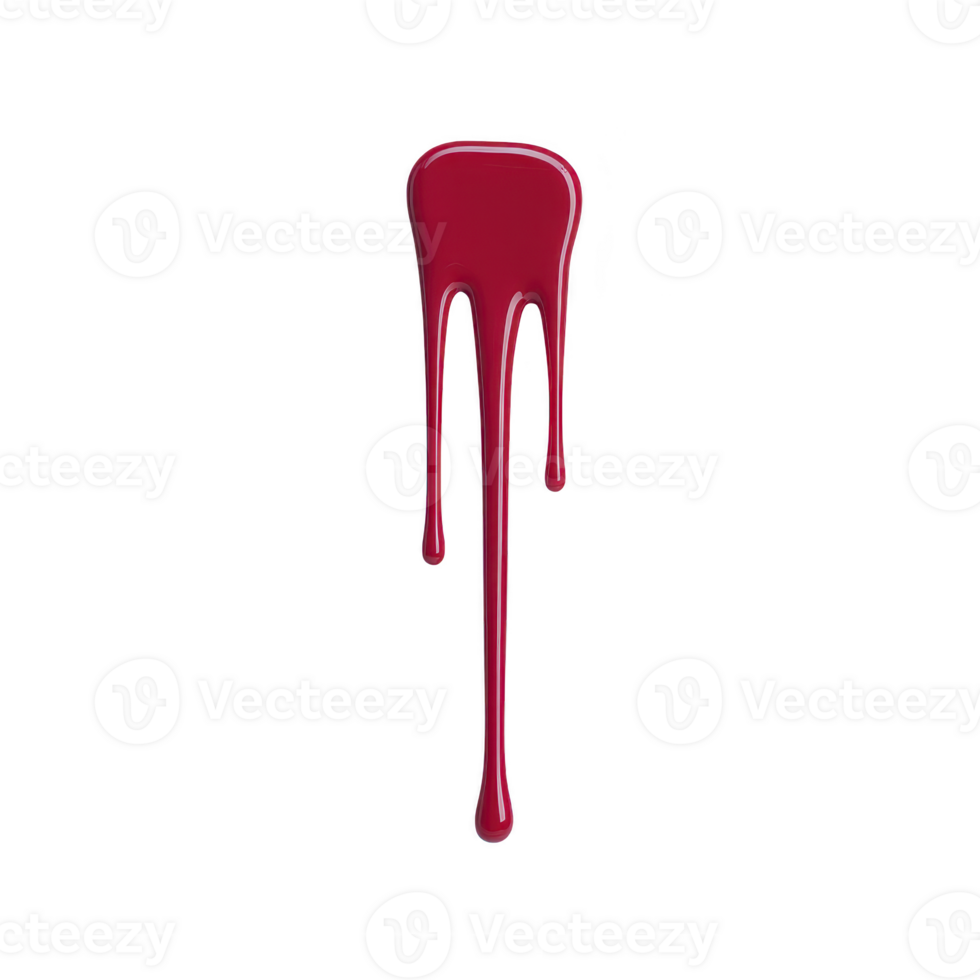 Vibrant red paint drip creates striking visual against plain background, showcasing glossy texture and smooth flow. image captures fluidity and boldness of color png