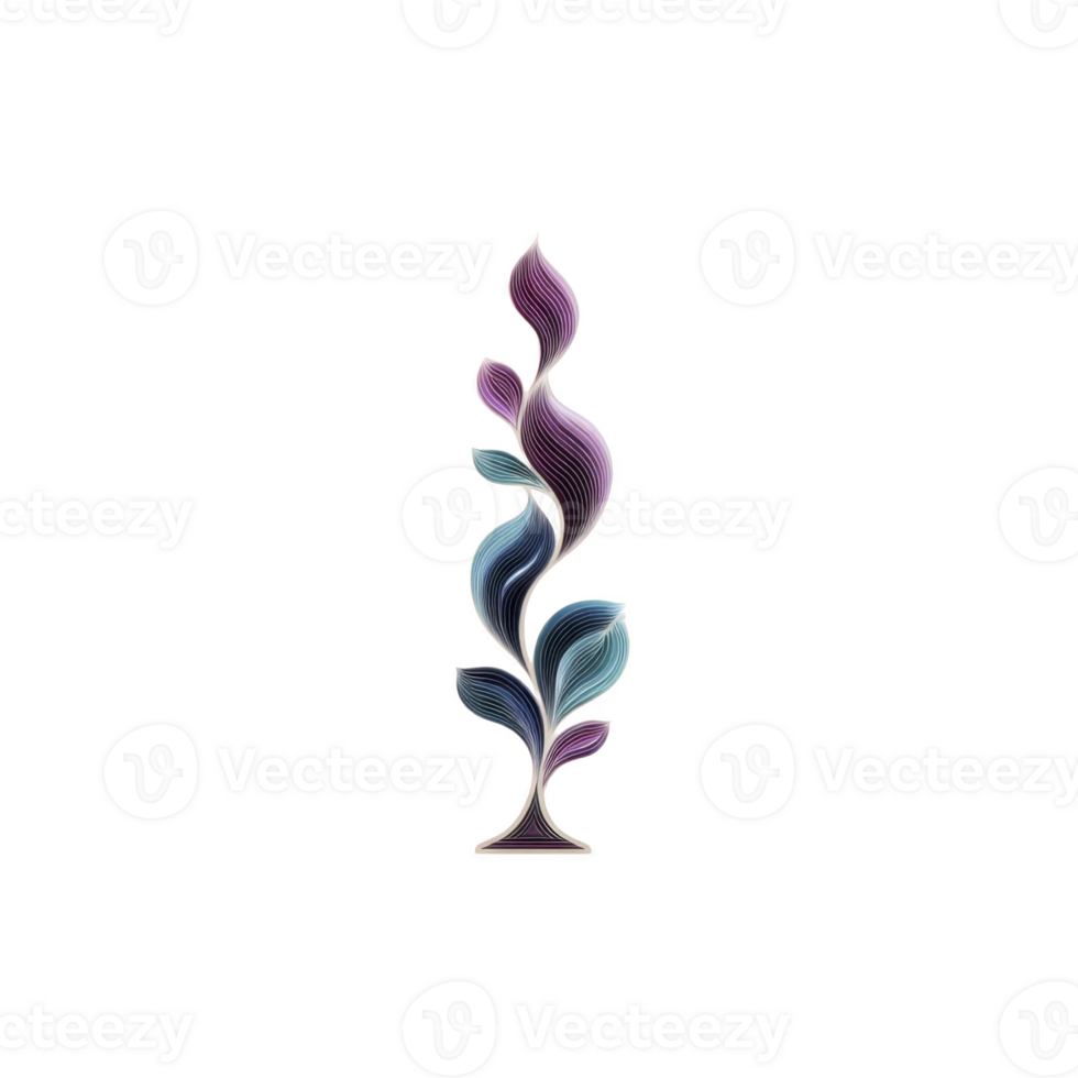 Abstract sculpture with flowing, colorful curves in purple and blue, resembling stylized plant or flame. design is elegant and modern, showcasing artistic creativity png