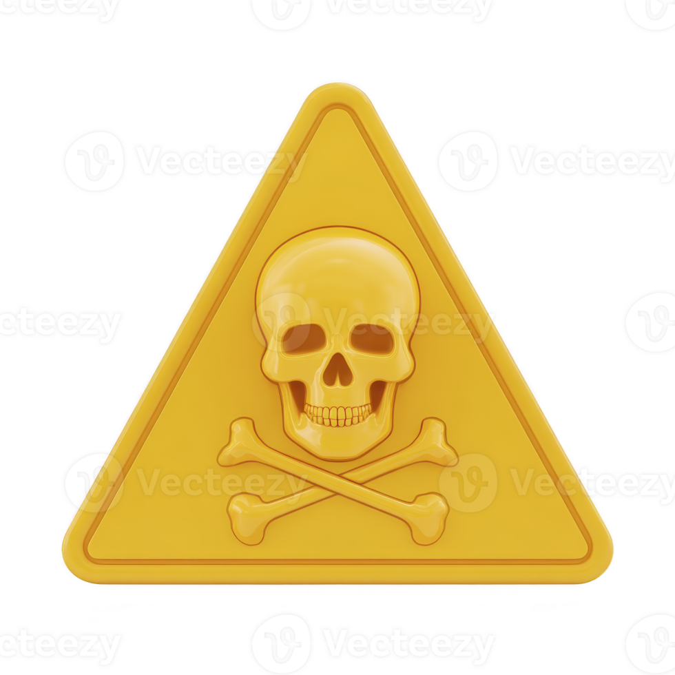 Yellow triangular warning sign with skull and crossbones symbol, indicating danger or toxicity. design is simple and clear, conveying sense of caution and alertness png