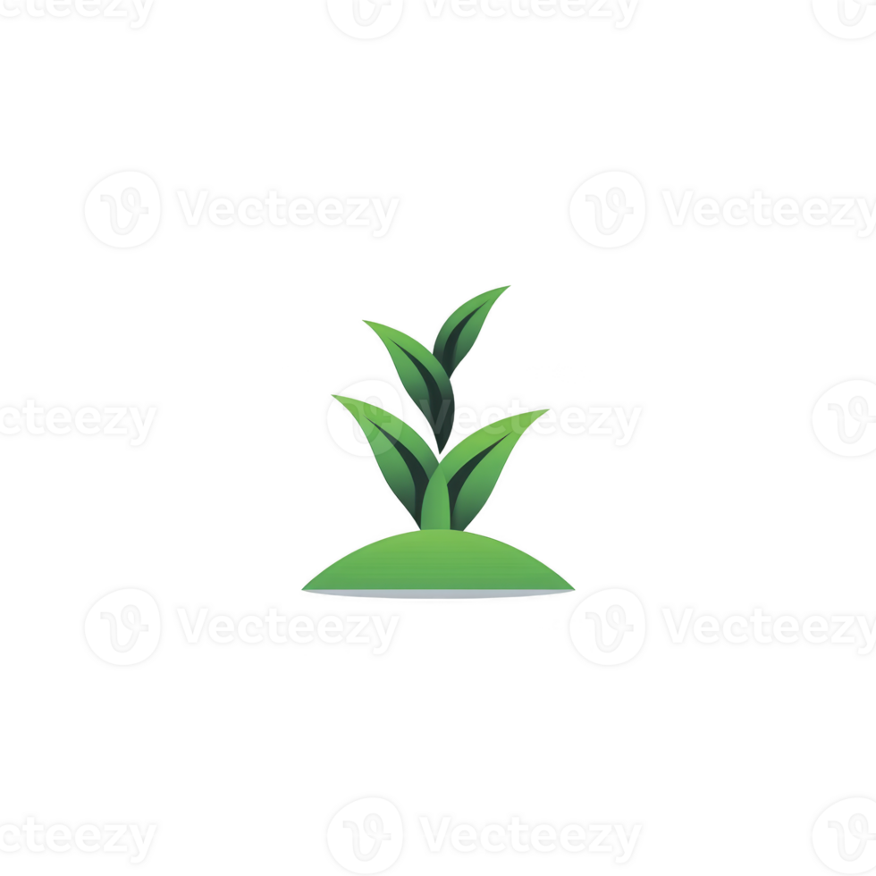 Small green plant with three leaves growing from mound of soil, symbolizing growth and nature. simple design is set against transparent background png