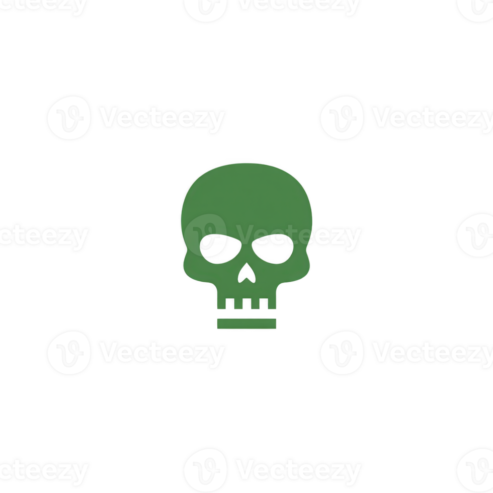 Green skull icon with simple design on transparency background, conveying spooky and mysterious vibe. minimalistic style emphasizes skull features png
