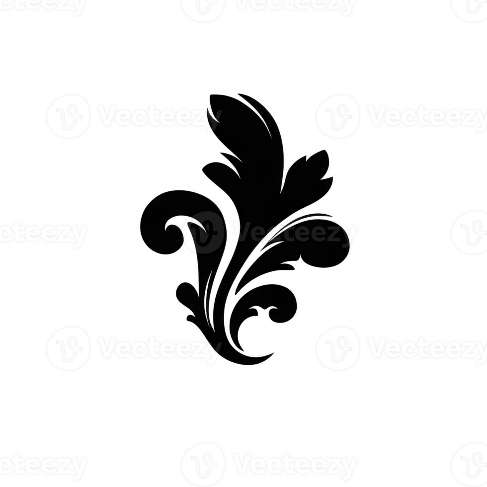 Elegant black floral design with swirling leaves and intricate details, perfect for decorative purposes or as design element in various creative projects png