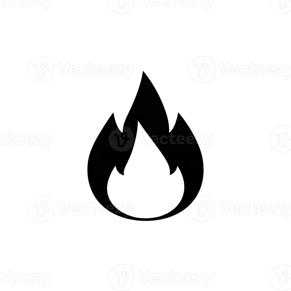 Black flame icon on transparent background, symbolizing fire or heat. simple design is often used in digital graphics and interfaces png