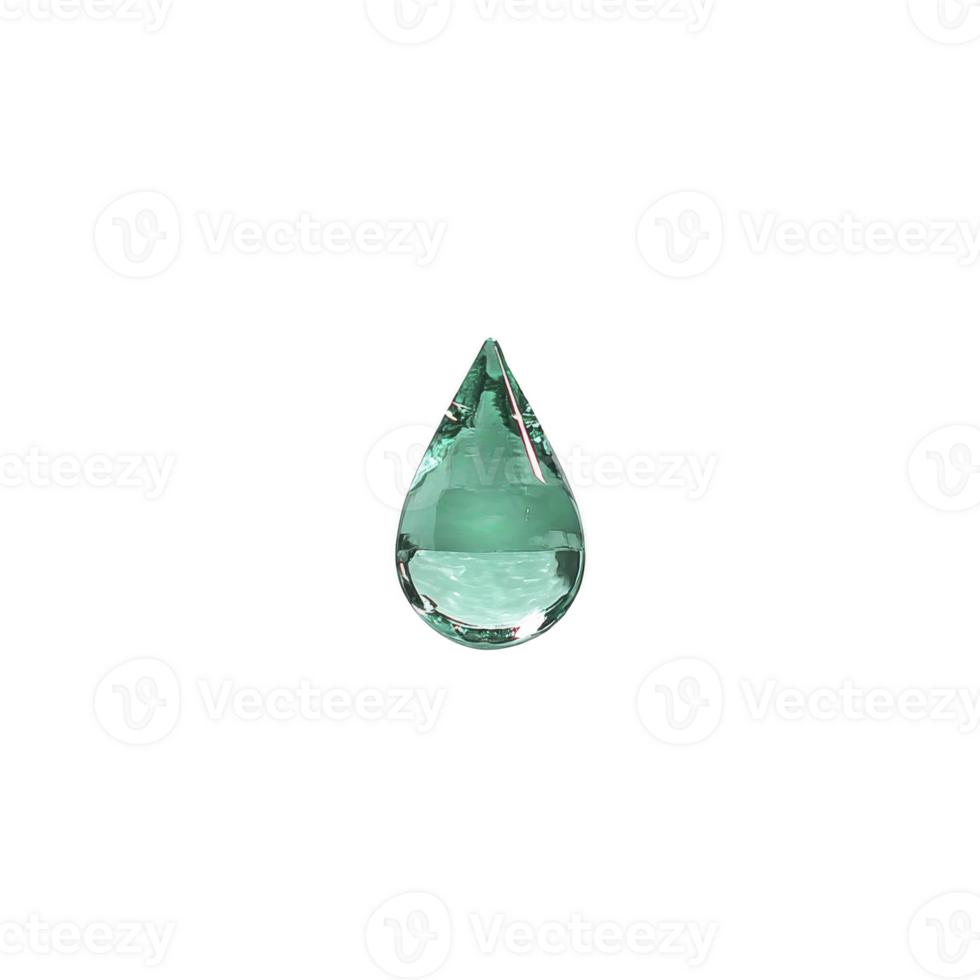 Single, clear green glass teardrop shape is centered on plain background, showcasing its smooth surface and reflective qualities. minimalist design highlights its elegance png