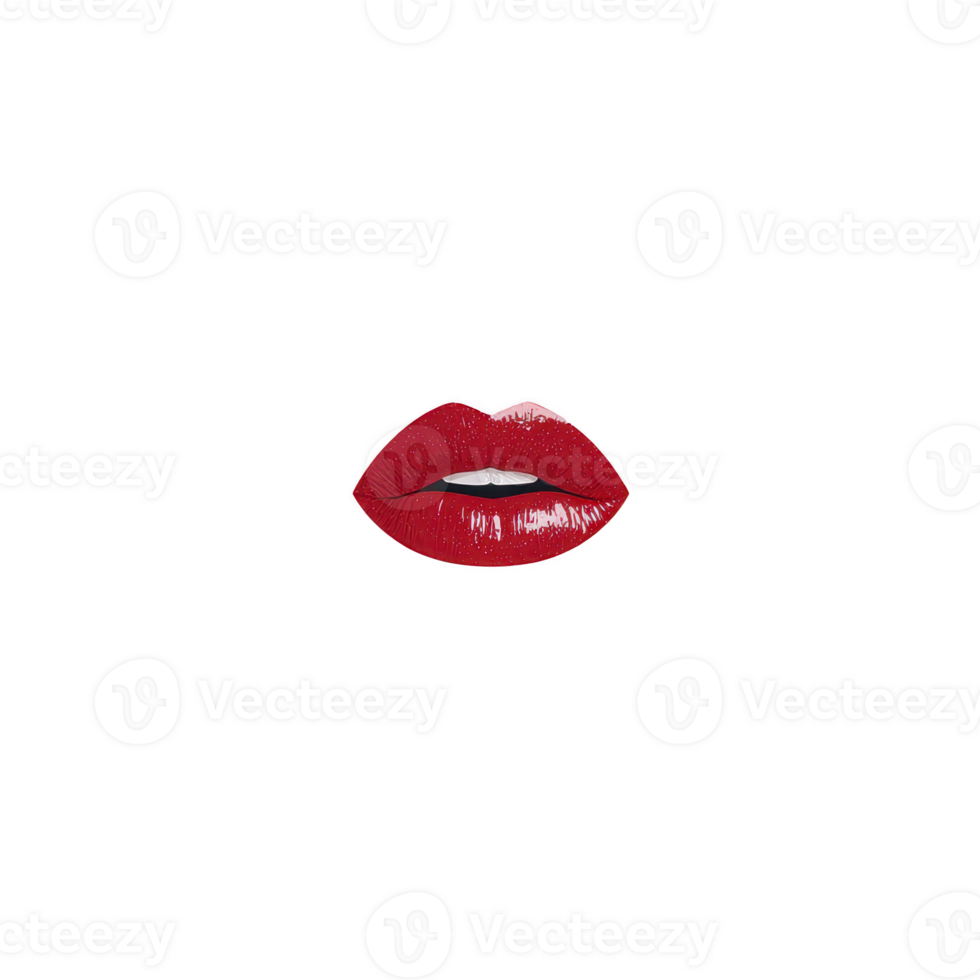 Red glossy lips illustration with shiny finish, symbolizing beauty and fashion. bold color and smooth texture create striking visual, perfect for makeup or cosmetic themes png