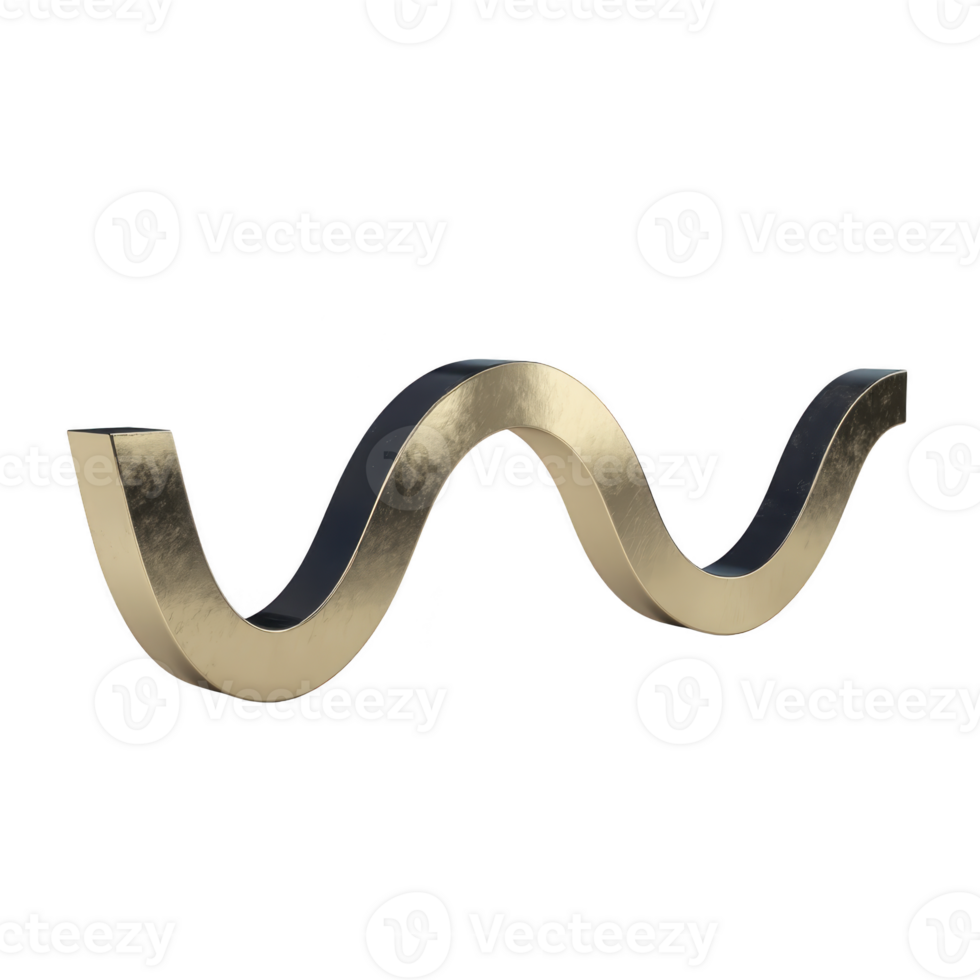 Sleek, metallic gold wave sculpture with modern design, featuring smooth curves and reflective surface, set against plain background png