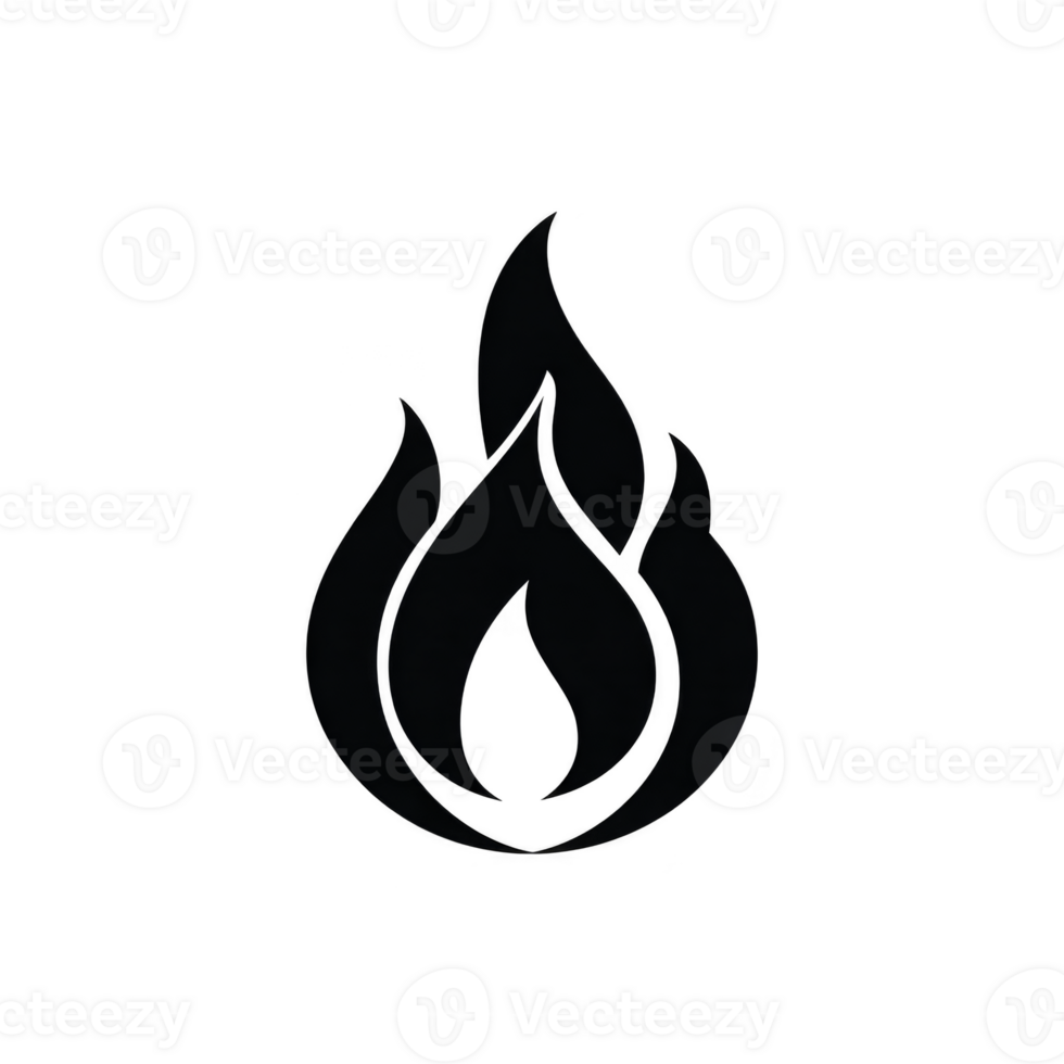 Black flame icon with simple, minimalist design, symbolizing fire or heat. flame is stylized with smooth curves and symmetrical shape, often used graphics or logos for its bold and striking png