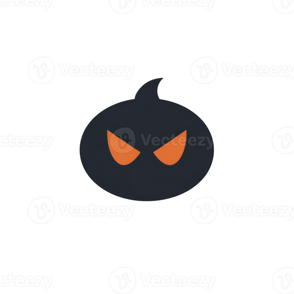 Spooky black pumpkin with glowing orange eyes creates mysterious and eerie atmosphere, perfect for Halloween themes. simple design emphasizes menacing expression png