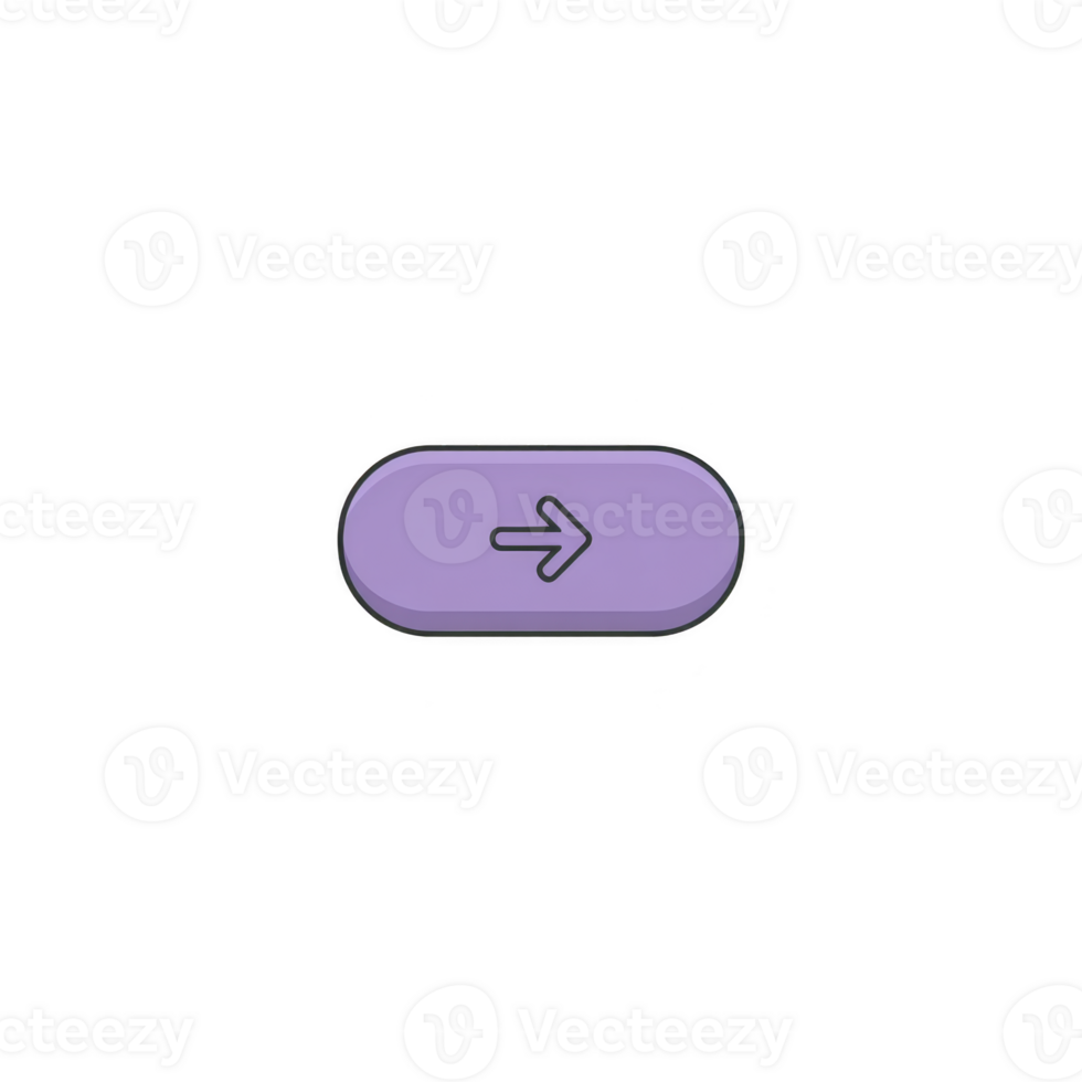 Purple oval button with right pointing arrow symbol, isolated on transparency background, conveys sense of direction and navigation png