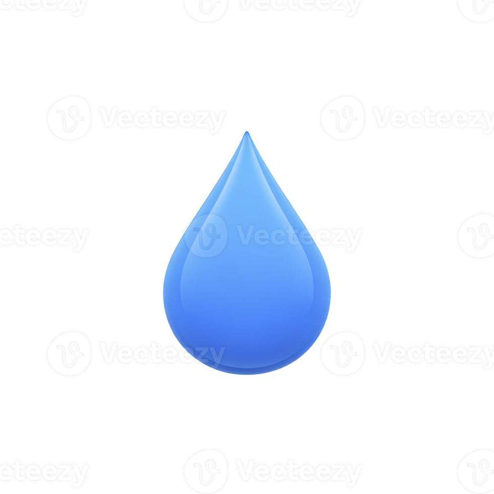 Blue water droplet icon with glossy appearance, symbolizing purity and freshness, isolated on transparency background png