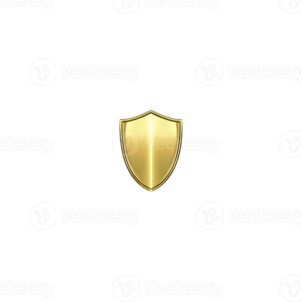 Shiny golden shield icon with sleek design, symbolizing protection and security. shield is centered on plain background, emphasizing its importance and elegance png
