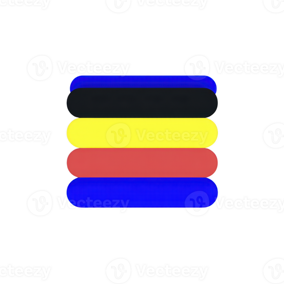Stack of four rounded rectangles in black, yellow, red, and blue is arranged vertically. shapes are evenly aligned, creating colorful, abstract design png