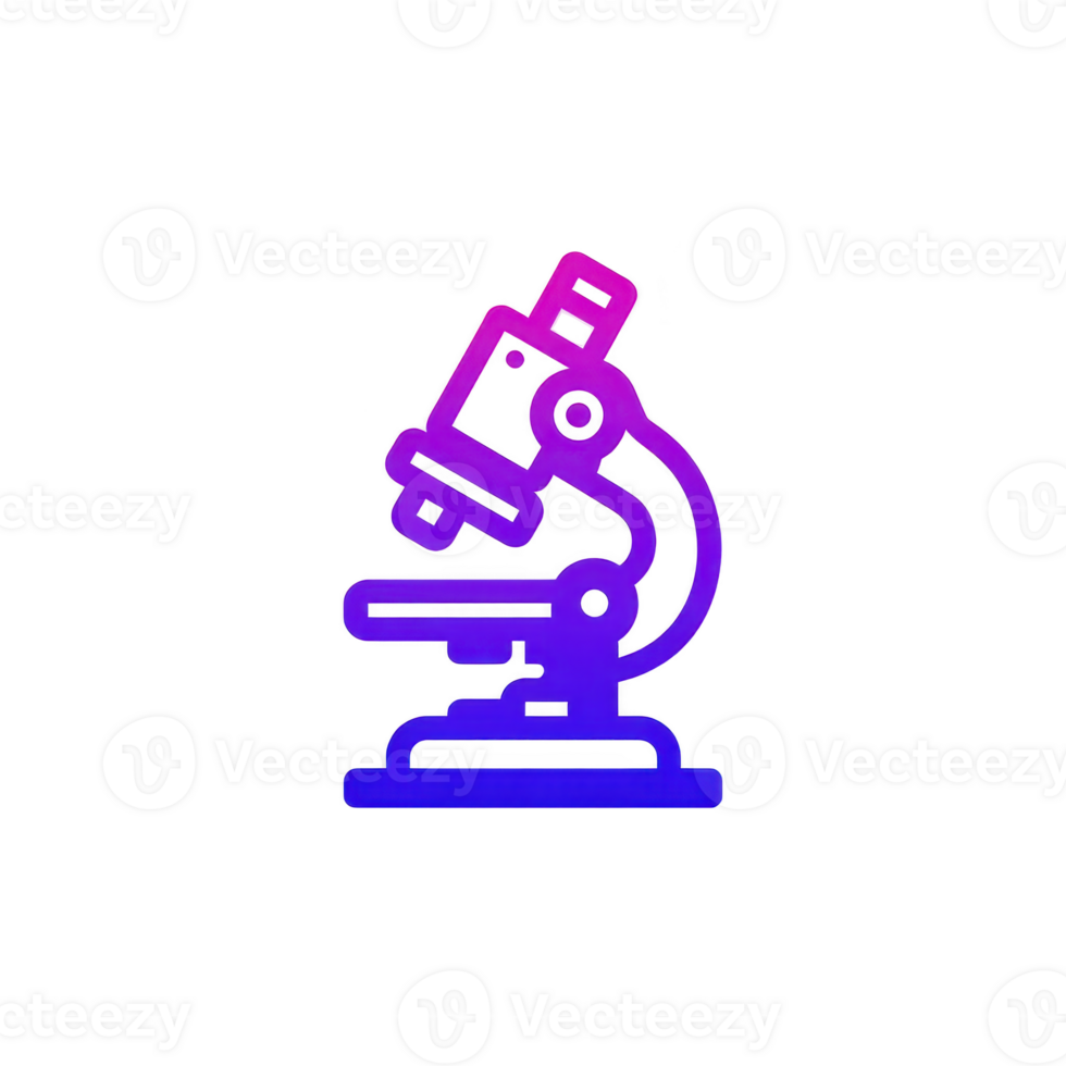 Colorful gradient microscope icon symbolizes scientific research and discovery. vibrant pink and purple hues add modern and dynamic touch to classic laboratory equipment illustration png