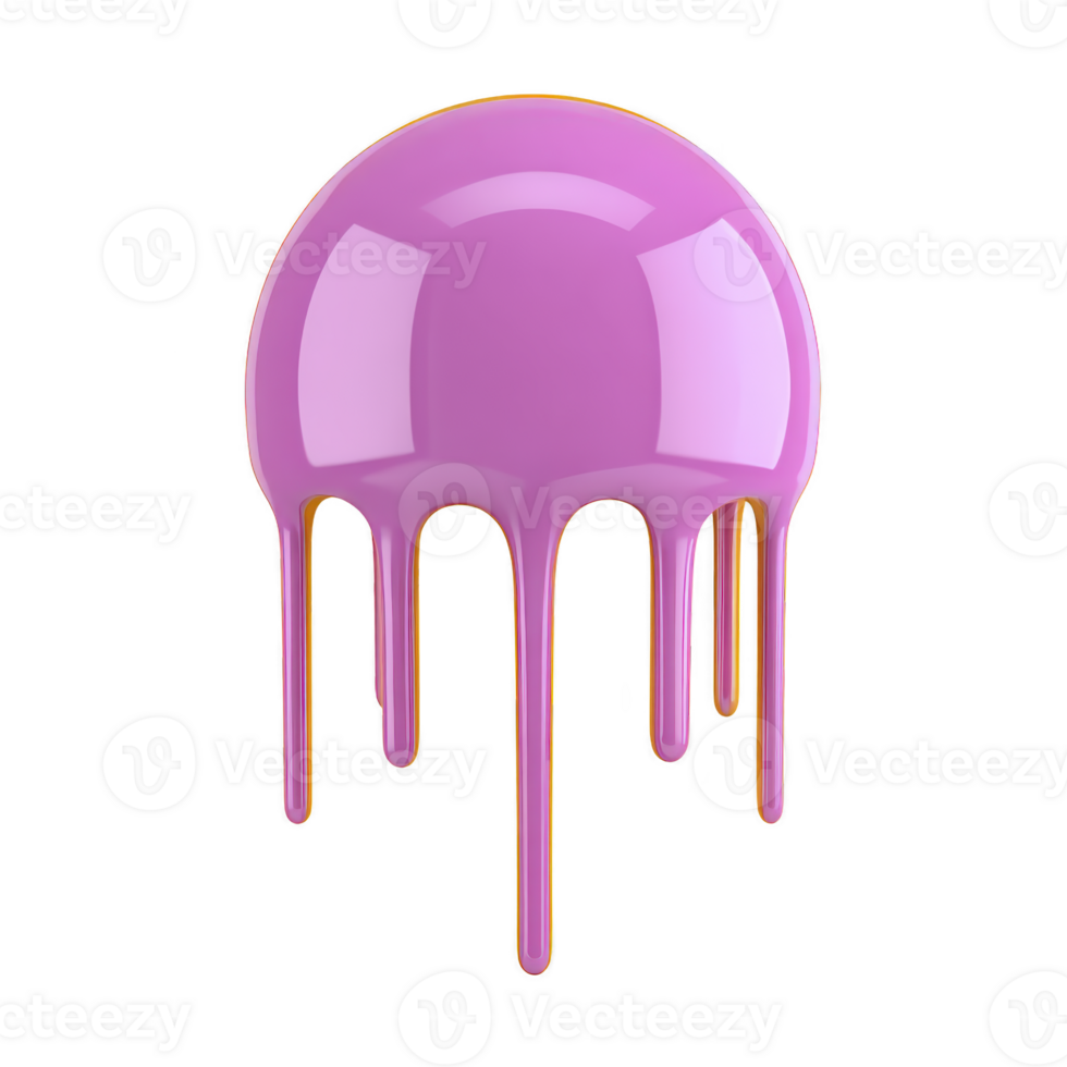 Glossy, pink, spherical object with dripping paint effect creates vibrant and artistic visual. smooth surface and reflective highlights add modern, abstract feel png