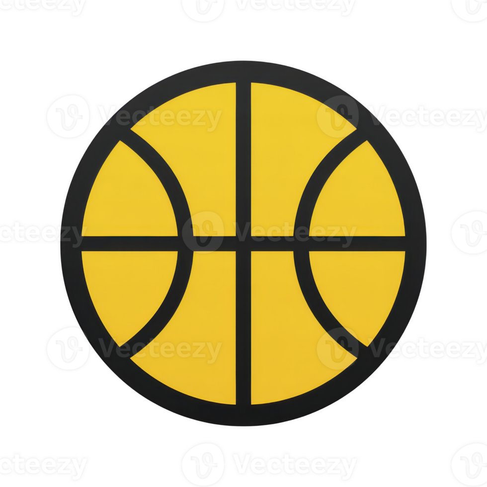 Yellow basketball icon with black outline and lines, symbolizing sports and recreation. simple design is ideal for digital use, conveying energy and activity png