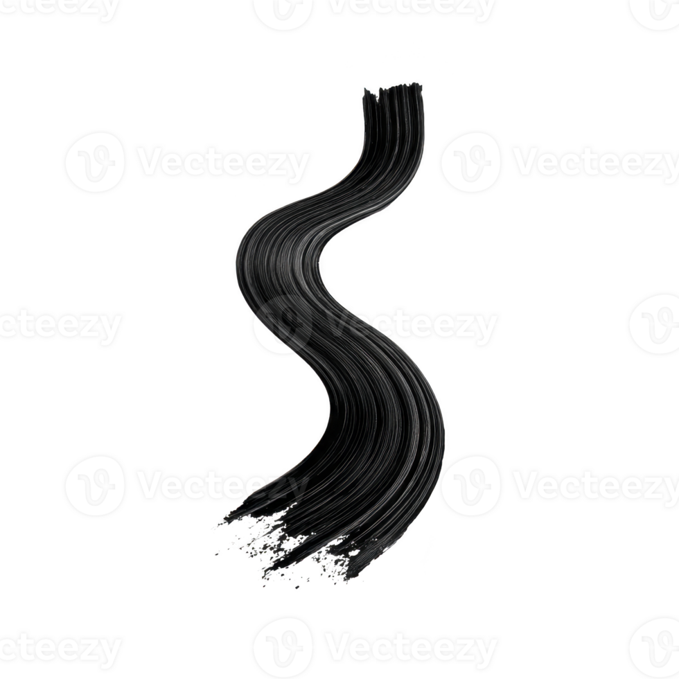 Single, elegant black brushstroke curves gracefully against transparent background, showcasing artistic simplicity and fluidity. brushstroke texture adds depth and movement png