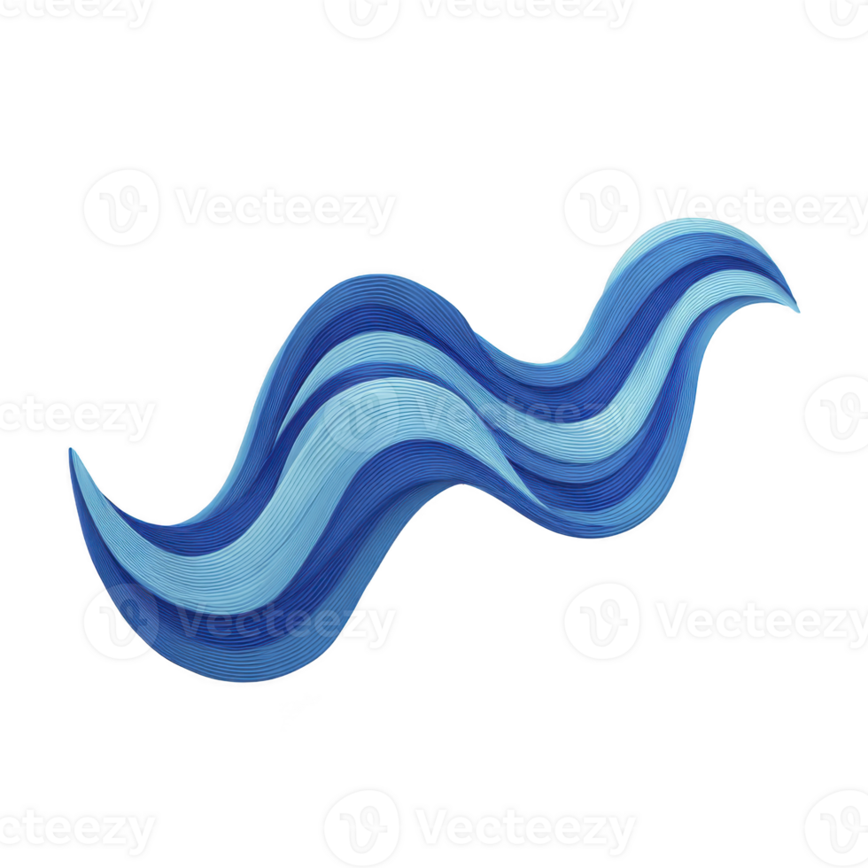 Dynamic abstract wave design in shades of blue, featuring smooth curves and layered textures, creating sense of movement and fluidity png