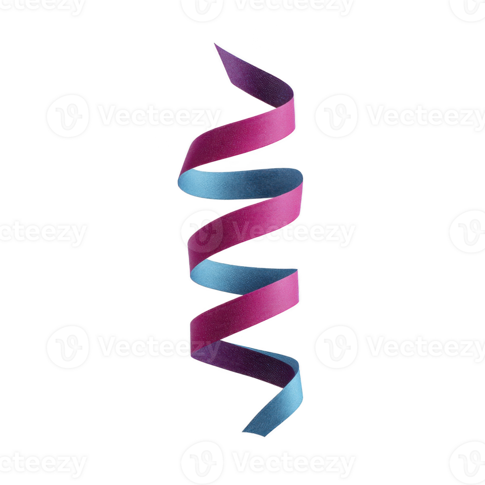 Vibrant, twisting ribbon in shades of pink and blue creates dynamic spiral shape against transparency background, evoking sense of celebration and movement png