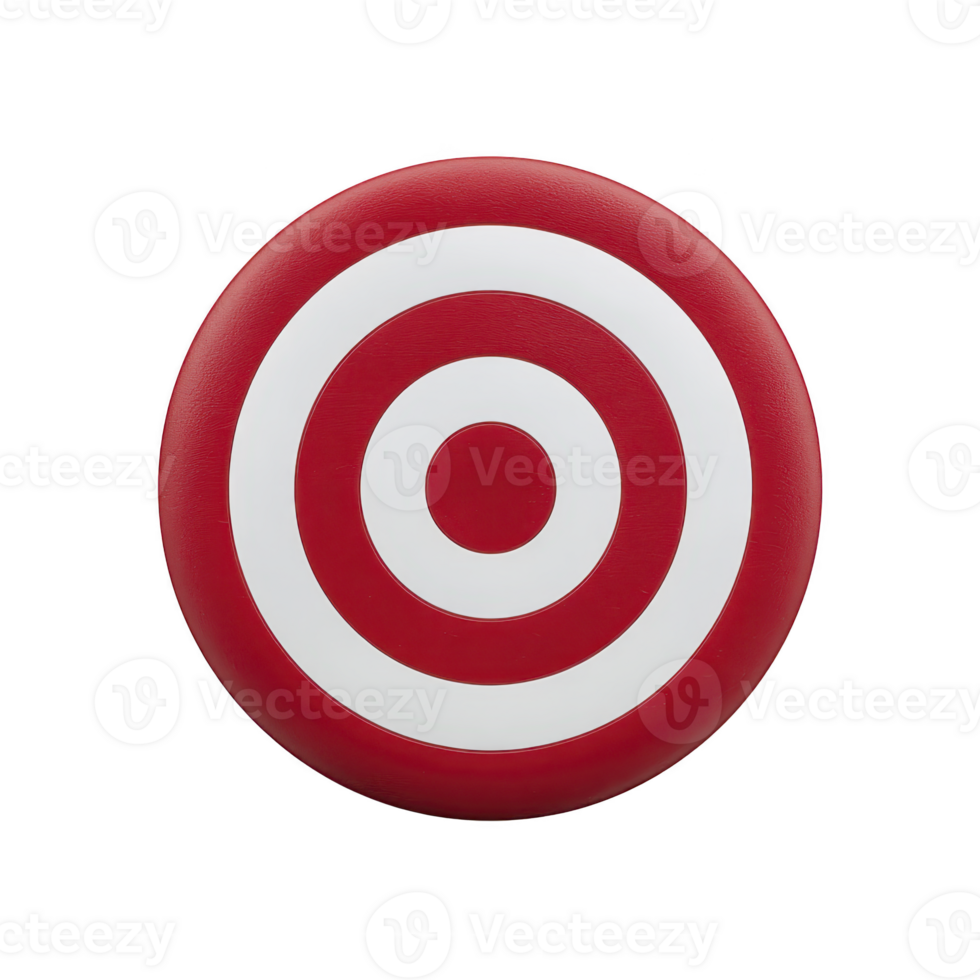 Red and white circular target with concentric rings is centered on plain background, symbolizing precision and focus png