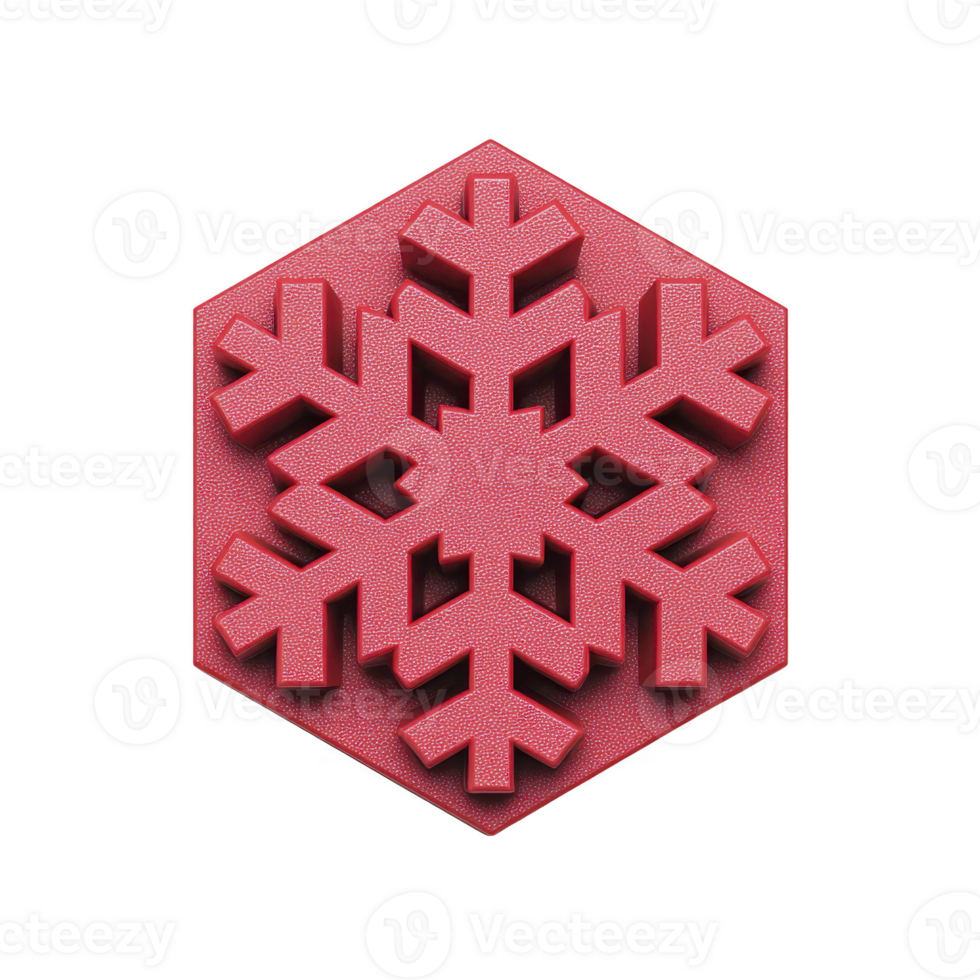 Red snowflake design with hexagonal shape, featuring intricate geometric patterns and textured surface, evokes festive and wintery feel png