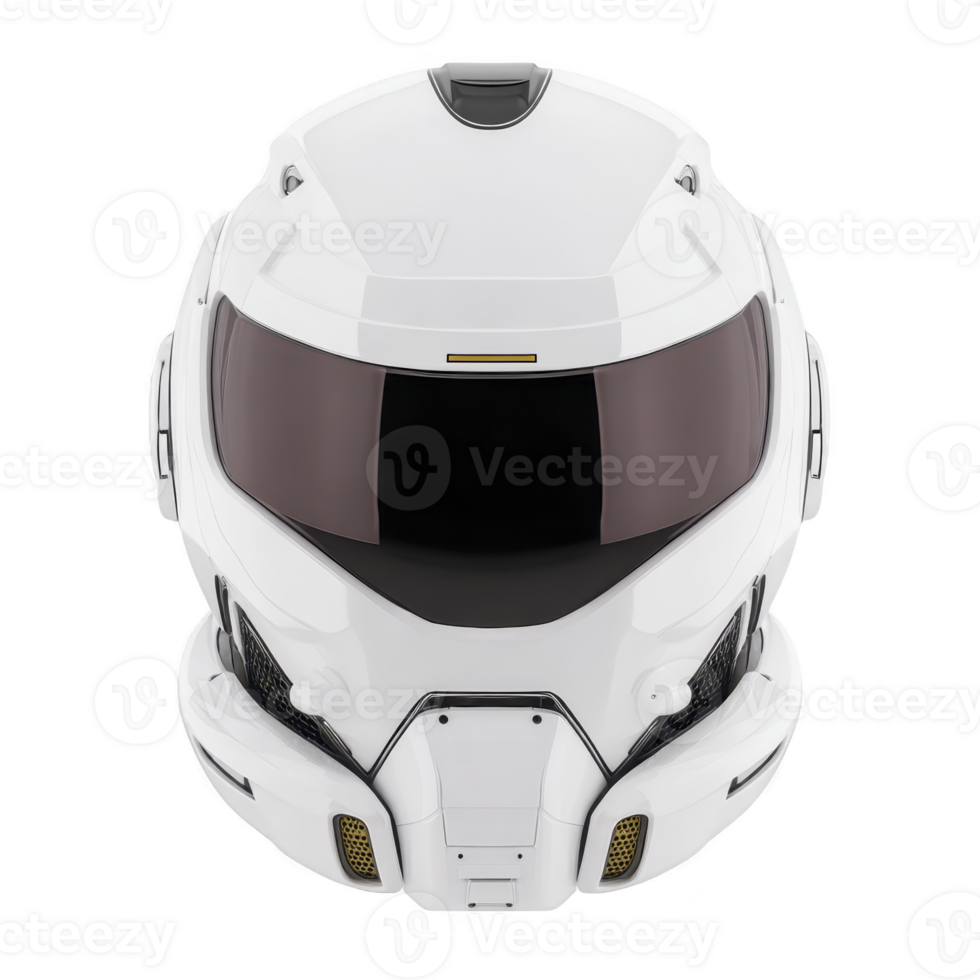 Sleek white futuristic helmet with dark visor, designed for advanced protection and style. helmet features smooth contours and integrated technology elements, ideal for modern use png