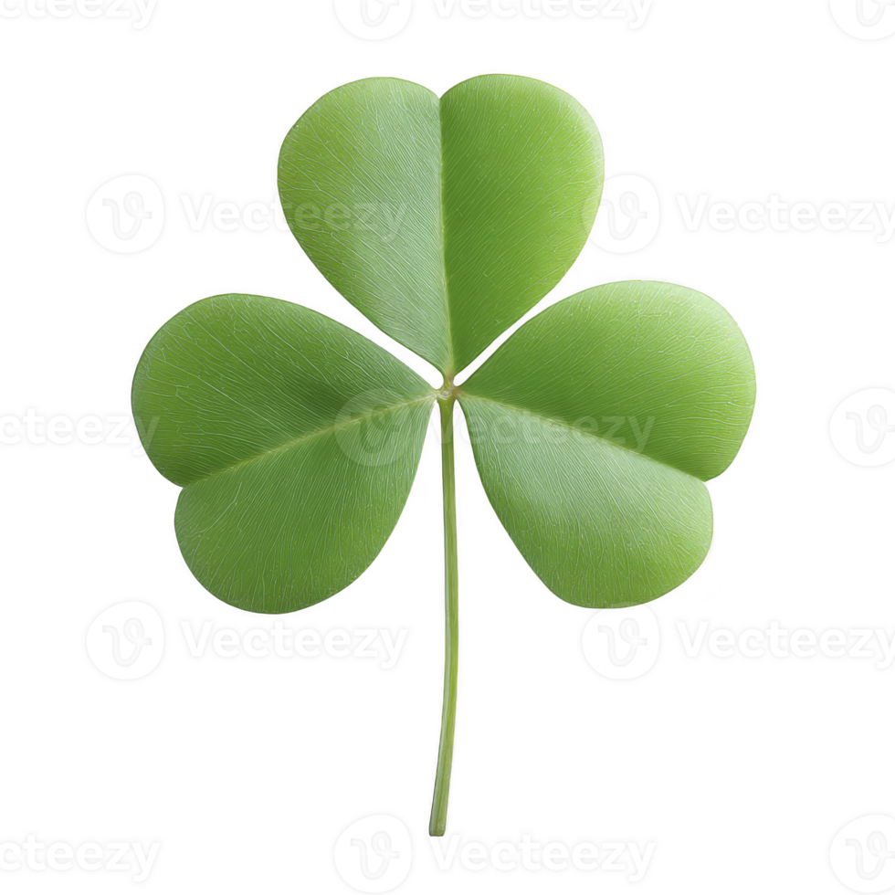 Vibrant green three leaf clover with smooth texture, symbolizing luck and nature. clover is isolated on transparency background, highlighting its simple beauty png