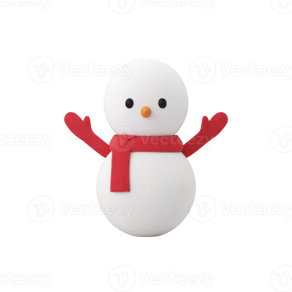 Cute snowman with red scarf and mittens stands cheerfully, showcasing simple and joyful winter design. snowman has round body and friendly expression png