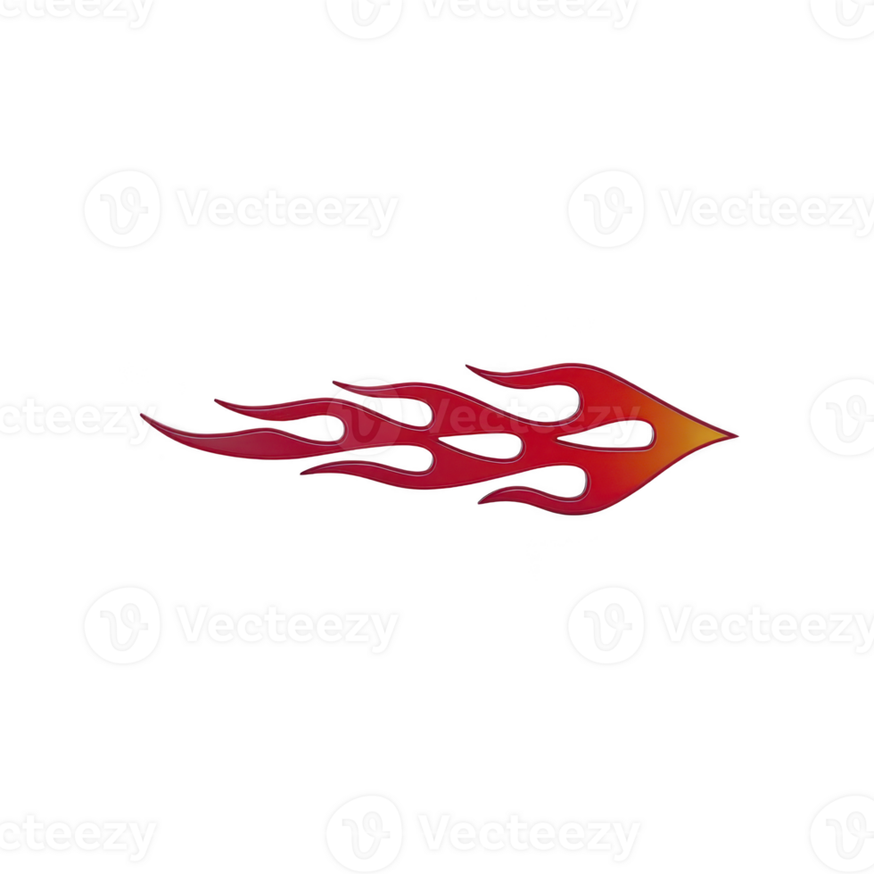 Dynamic red and orange flame decal design with sleek, elongated shape, often used for vehicle decoration or graphic design projects. vibrant colors convey sense of speed and energy png