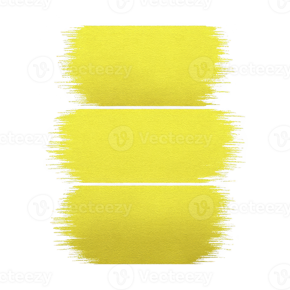 Three vibrant yellow brush strokes are vertically aligned on transparent background, creating bold and artistic design. strokes have textured, rough edge, adding dynamic and creative feel png