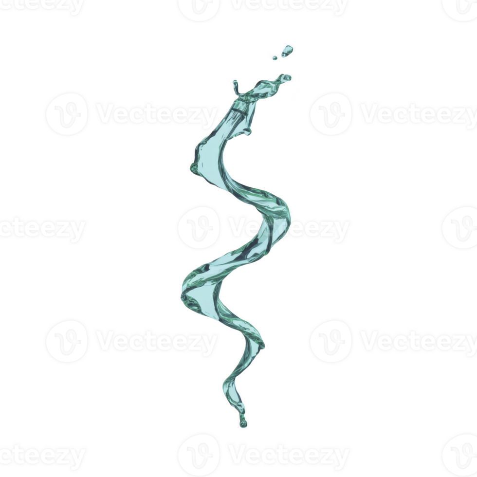 Twisting splash of water captured mid air, forming dynamic spiral shape against transparent background. fluid motion and clarity evoke sense of freshness and movement png